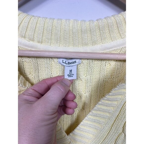 LL BEAN Womens Sweater Medium Yellow Cable Knit Collared Long Sleeve - Picture 5 of 9